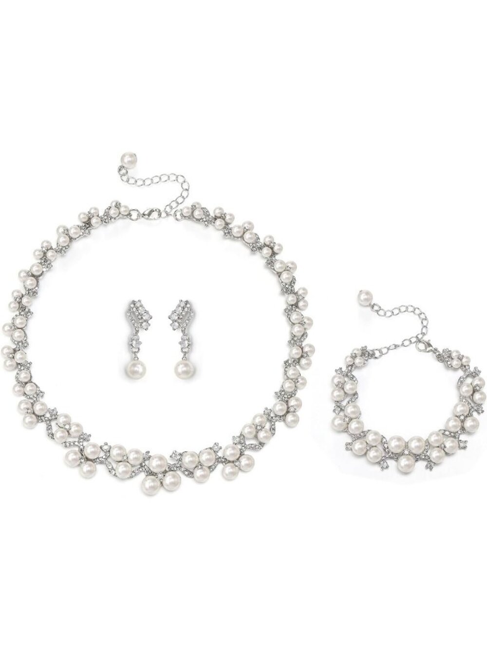 Elegant Victorian Style Crystal & Pearl Jewelry Set - Necklace, Earrings